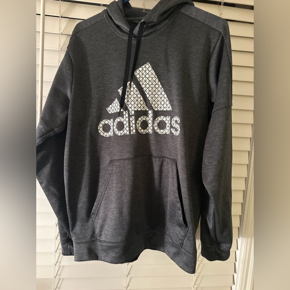 Adidas Men’s Climawarm Hoodie Gray Pullover Logo Sweatshirt Size L